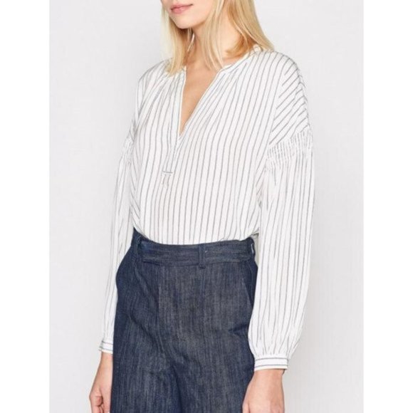 XS Joie Grey Striped White Azabeth Peasant Shirt - Picture 1 of 15